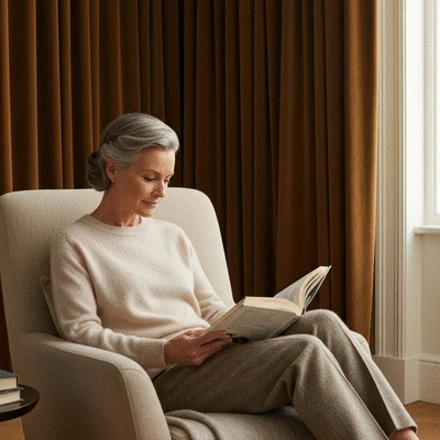 Cozy living room with soft textiles and warm lighting, no text, no words, no typography, clean image
