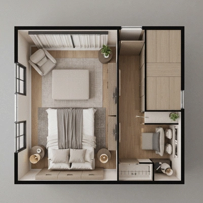 Detailed bedroom floor plan with furniture arrangement